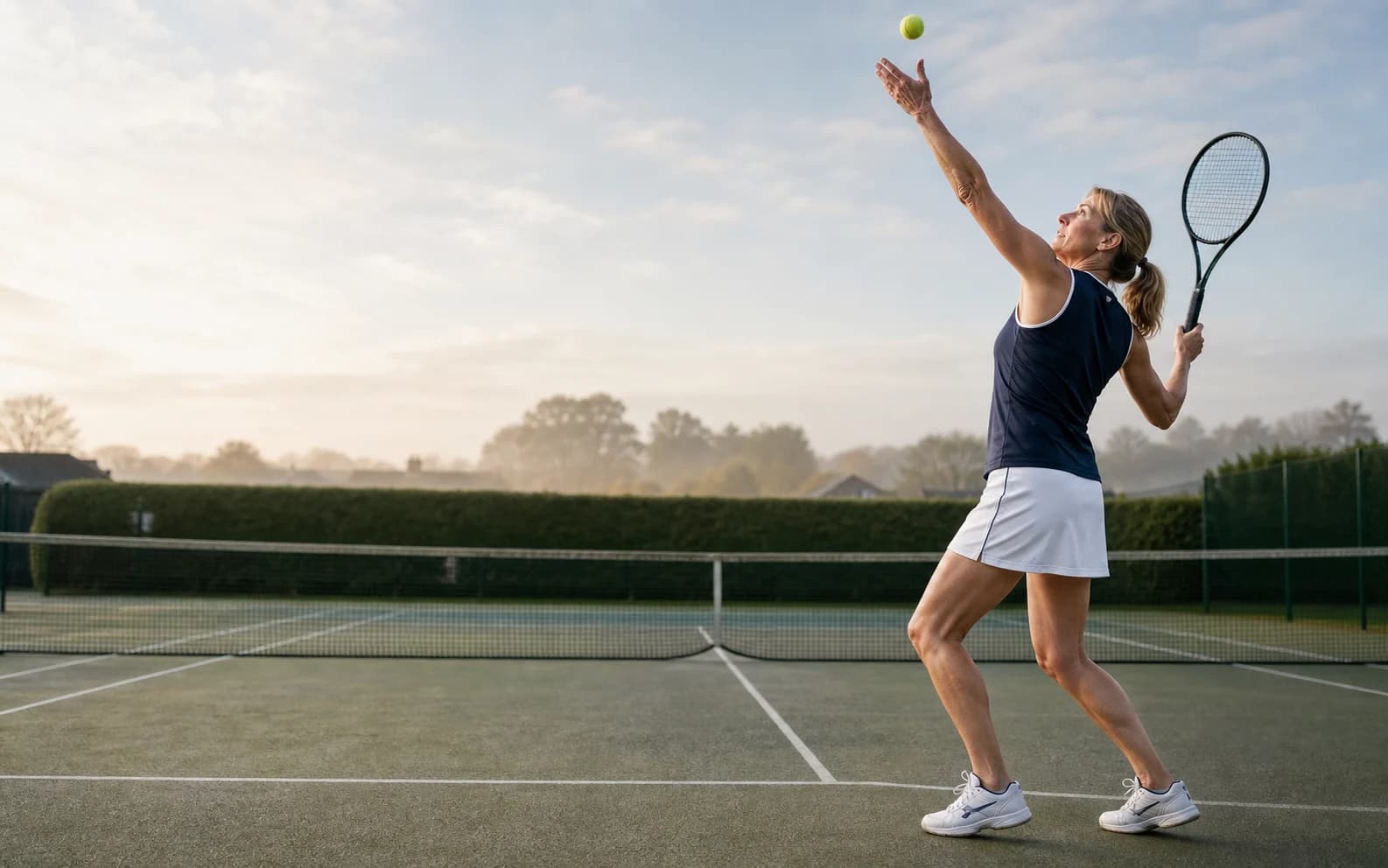 Woman returning confidently to recreational tennis